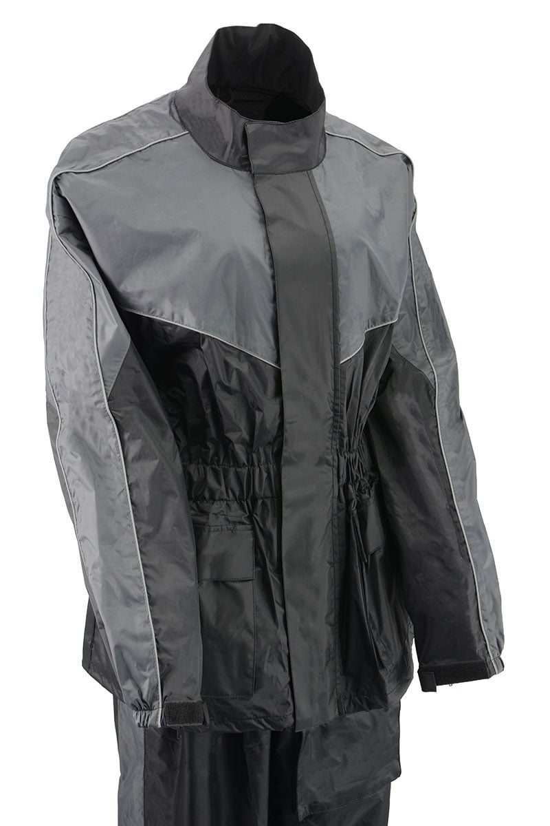NexGen Ladies XS5001 Black and Grey Water Proof Rain Suit with Reflective  Piping Large