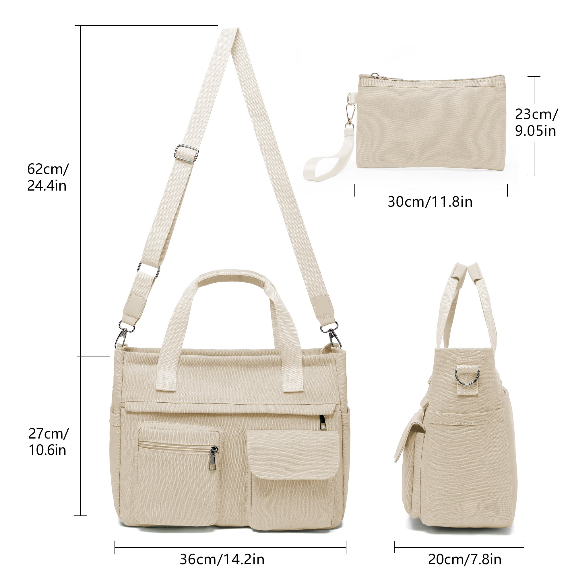 2pcs/set Large Canvas Tote Bag for Women, Laptop Work Bags Crossbody Shoulder Hobo Messenger Handbag Purse Travel Gym Totes