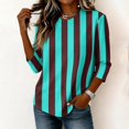 thumbnail image 5 of JULMCOMO Shirts for Women Vertical Striped 3/4 Sleeve Crew Neck Trendy Loose Fit T Shirts Color Block Comfy Summer Tops Blue L, 5 of 6