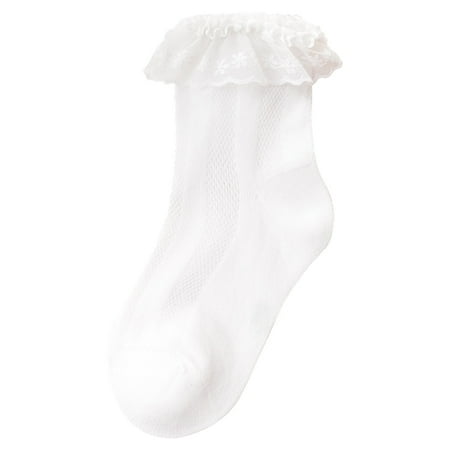 Sopiago Girls Ruffle Socks Toddler Girl Frilly Dress Socks Double Lace Girls Cotton Socks Fold Over Sock for Baby Kids Ankle Socks 3-5 Years White