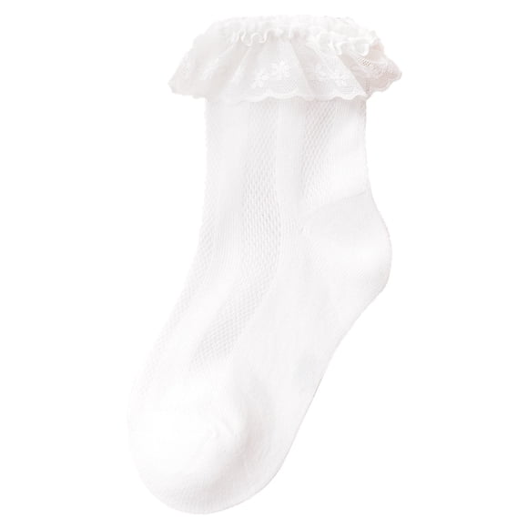 WUANDIXFA Chaussettes à Volants pour Tout-Petites Fille Coton Chaussettes pour Enfants Bas Princesse pour Enfants Vent Nœud Demi-Hauteur Tube Pile Pile Chaussettes Filles Dentelle Chaussettes Hautes à la Cheville Blanc, 1-3 Ans