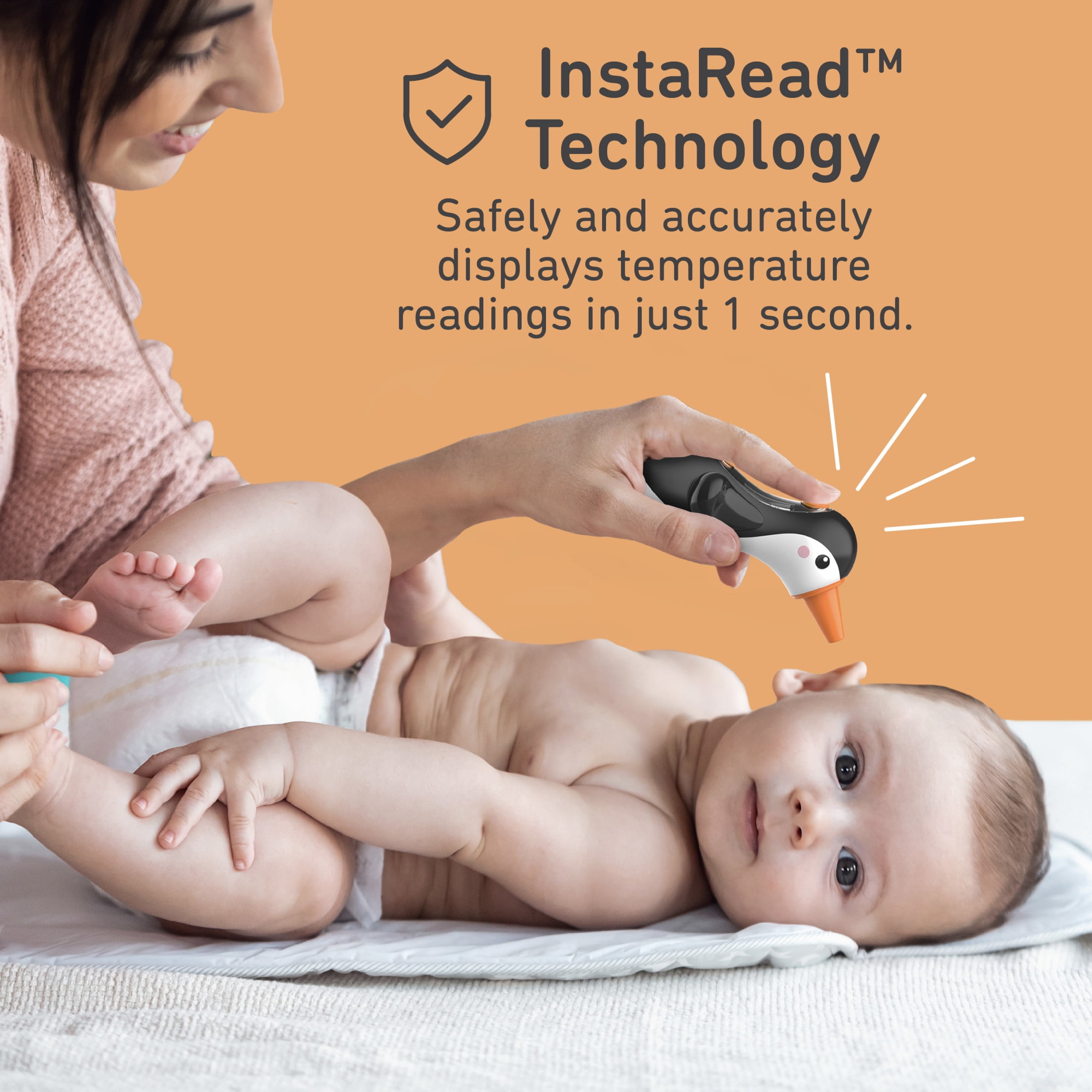 Pure Enrichment PureBaby Penguin Ear Thermometer - InstaRead Technology, LCD Backlit Display, 10 Memory Settings, Dual Scale Readings, Patented Design - Ideal for All Ages, Babies & Children