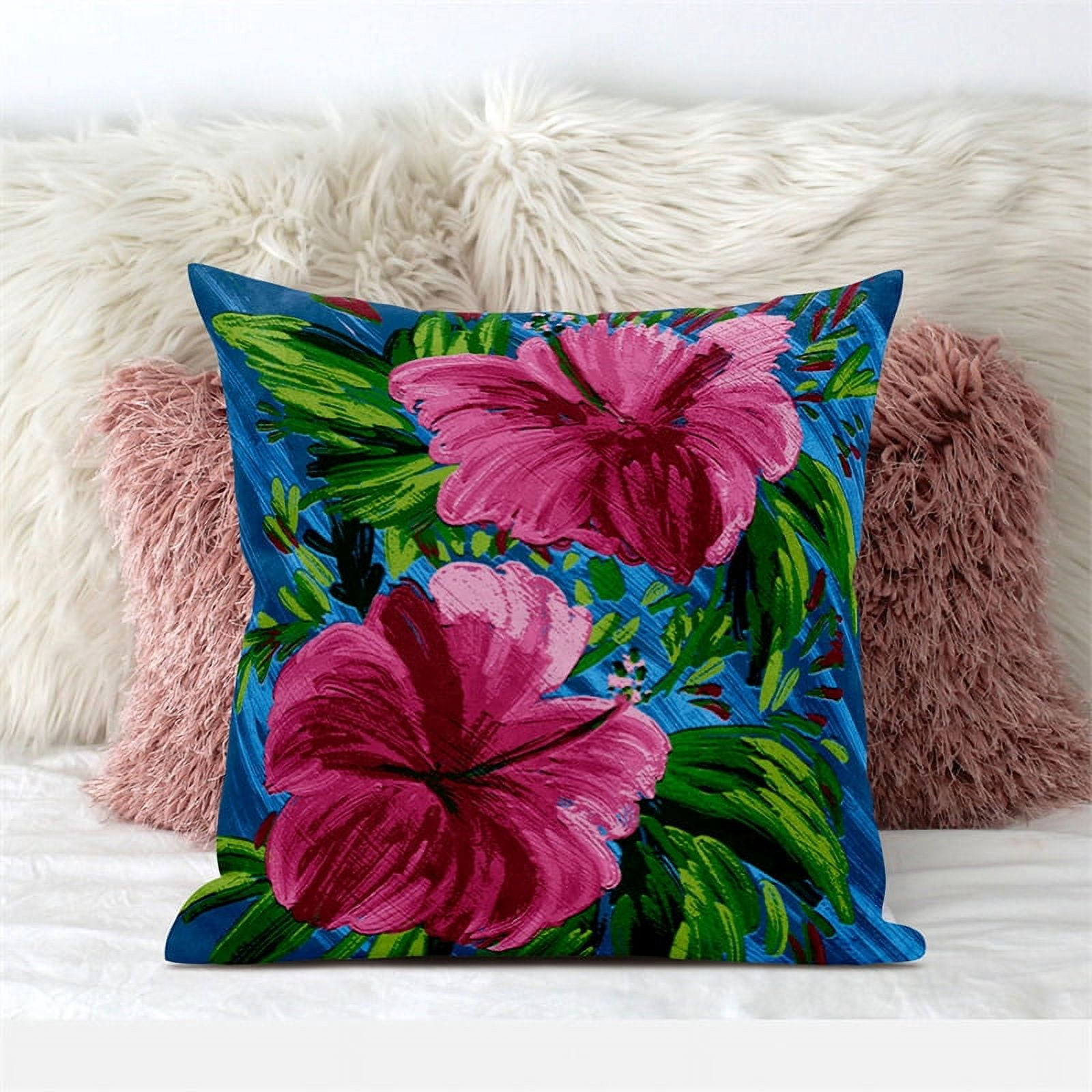 Amrita Sen Designs  16 x 16 in. Hawaii Floral Duo Broadcloth Indoor & Outdoor Zippered Pillow - Pink, Green & Blue