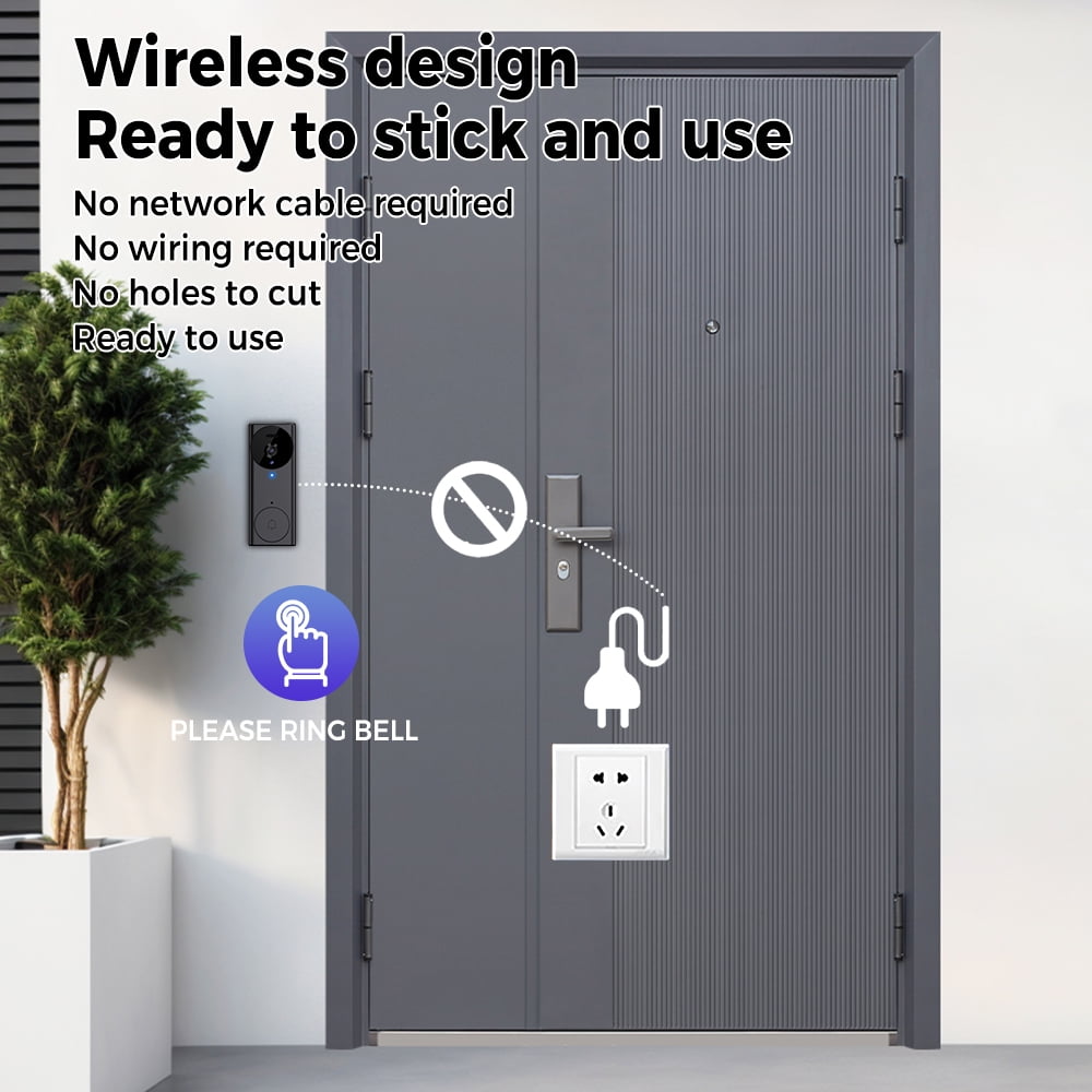 PEPWELL HD Wireless Doorbell Camera with Night Vision - 2-Way Audio, 120° Wide-Angle, 2.4GHz WiFi Smart App Control, Rechargeable 1200mAh Battery for Home Security