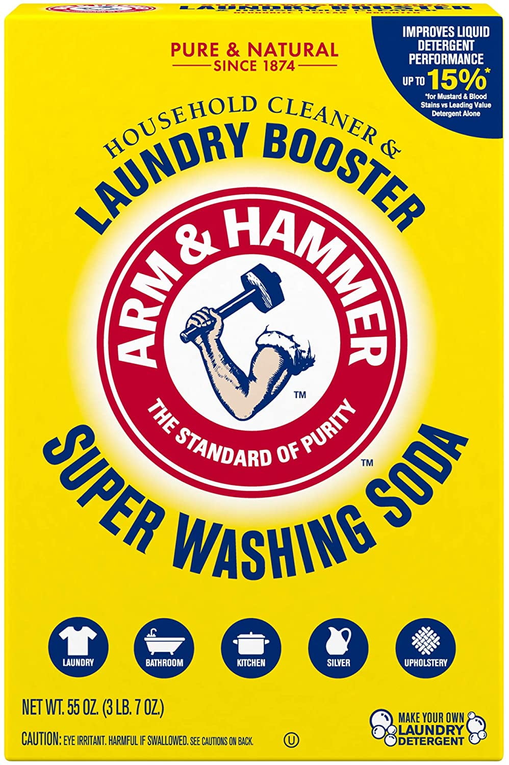 Arm & Hammer Super Washing Soda Detergent Booster & Household Cleaner, 55oz