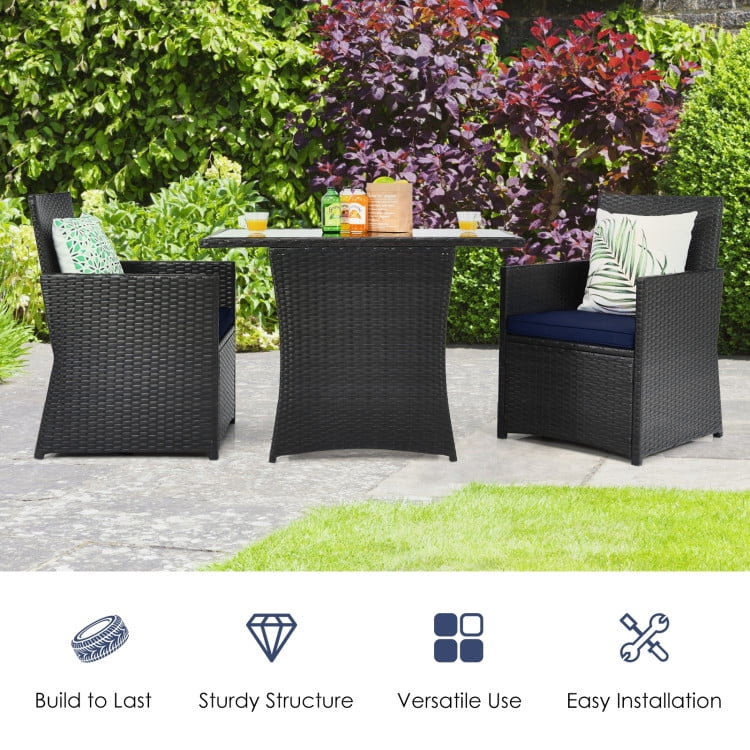 Aimee Lii 3 Pieces Wicker Patio Furniture Set with Cushion and Sofa Armrest, Small Patio Set, Navy Aimee Lii 3 Pieces Wicker Patio Furniture Set with Cushion and Sofa Armrest, Small Patio Set, Navy