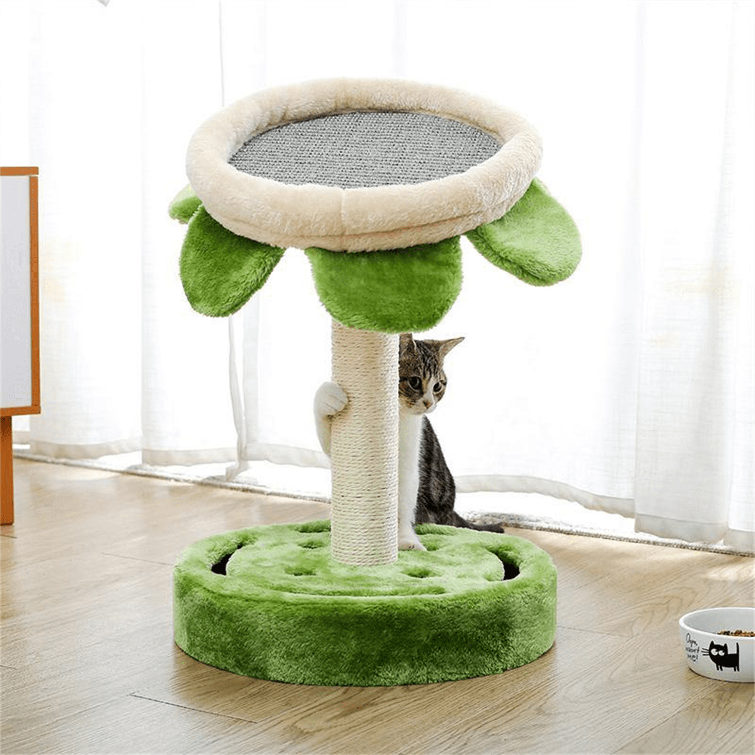 Pefilos 32" Cat Scratching Post Cat Tree, Cute Cat Scratcher Furniture Interactive Activity Toys for Kitten, Black