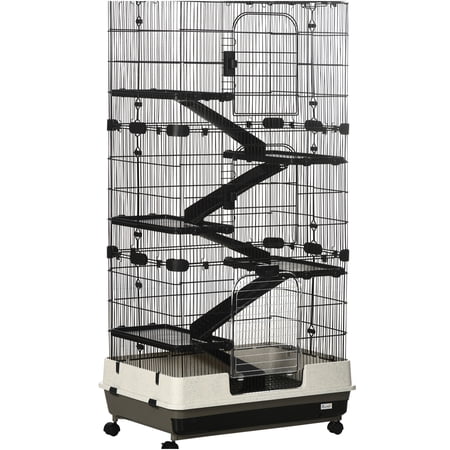 JERFIT 6-Tier Small Animal Cage with Wheels, Portable Metal Hutch for Rabbit Bunny Chinchilla Ferret with Security Brake, Deep Base, Ramps & Platforms