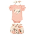 thumbnail image 1 of Xingqing 3PCS Newborn Baby Girl Ruffle Short Sleeve Rib Knit Romper Shorts Headband Sets, 1 of 10