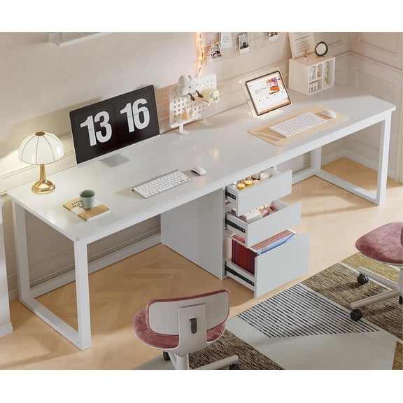 Finmind 78.7" 2 Person Computer Desk with 3 Drawers, Extra Long Office Desk for Home Office, White