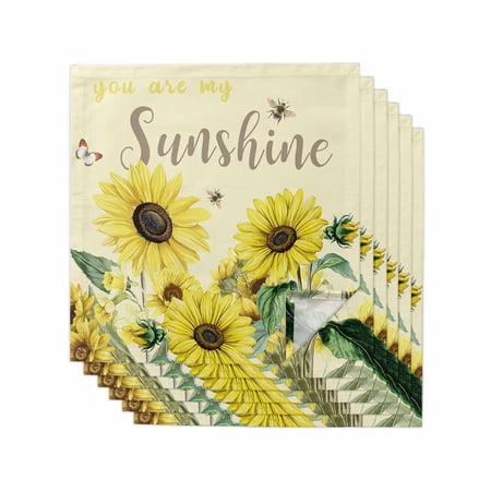 Sunflowers Cloth Napkins Set of 6 Reusable Dinner Napkins Spring Botanical Watercolor Blossom Flowers Cocktail Napkin Washable Table Napkins for Wedding/Holiday Party/Baby Shower 20 x20