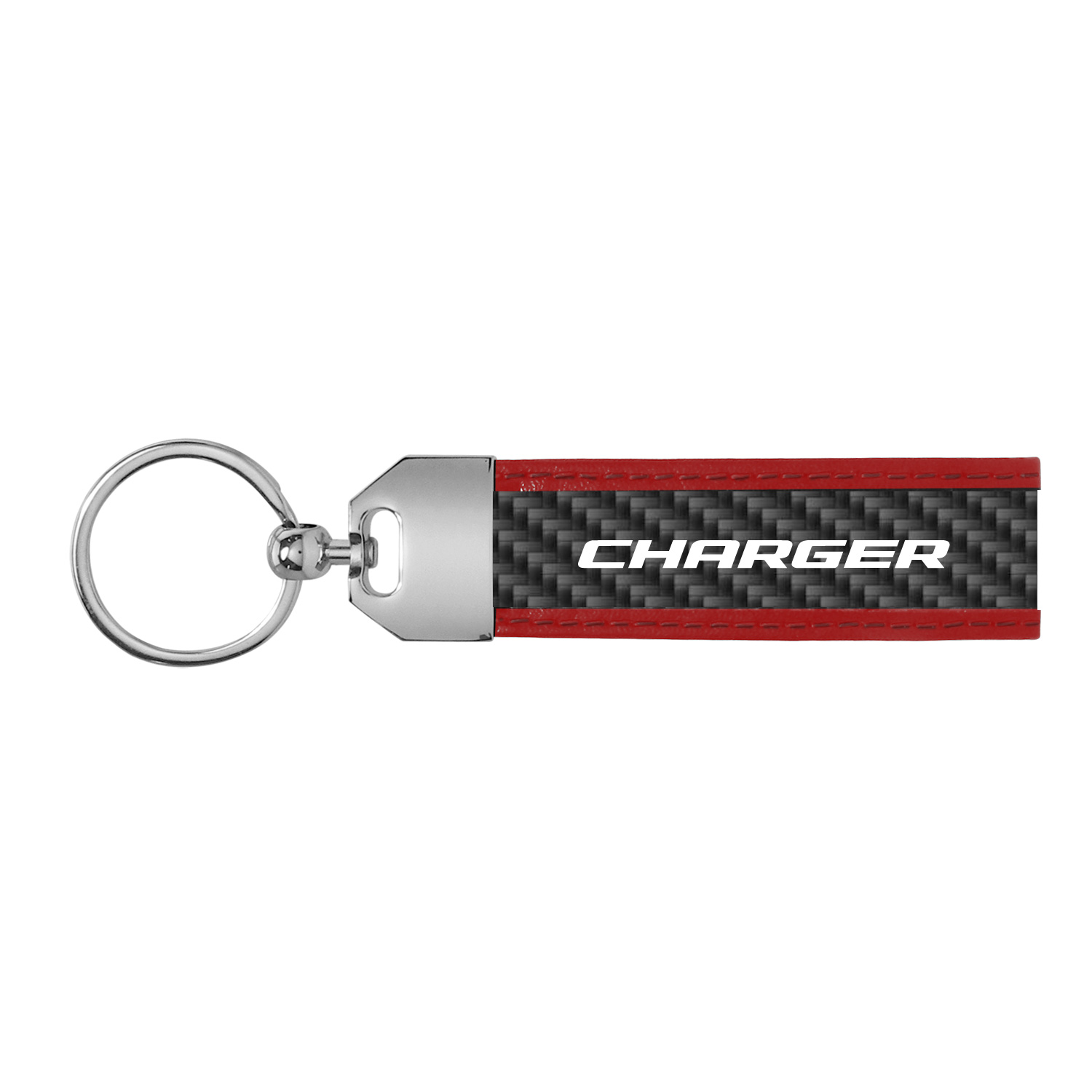 Dodge Charger Real Carbon Fiber Strap with Red Leather Stitching Edge Key Chain