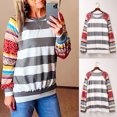 thumbnail image 2 of Blusa de moda para mujer a rayas de manga larga con cuello redondo y costuras de Color sólido Pompotops gfhjh15758, 2 of 9
