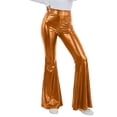thumbnail image 2 of FRSASU Women Shiny Metallic Bell Bottom Bootcut Leggings Disco Wide Leg Pants High Waist Dance Yoga Trousers Yellow, 2 of 6