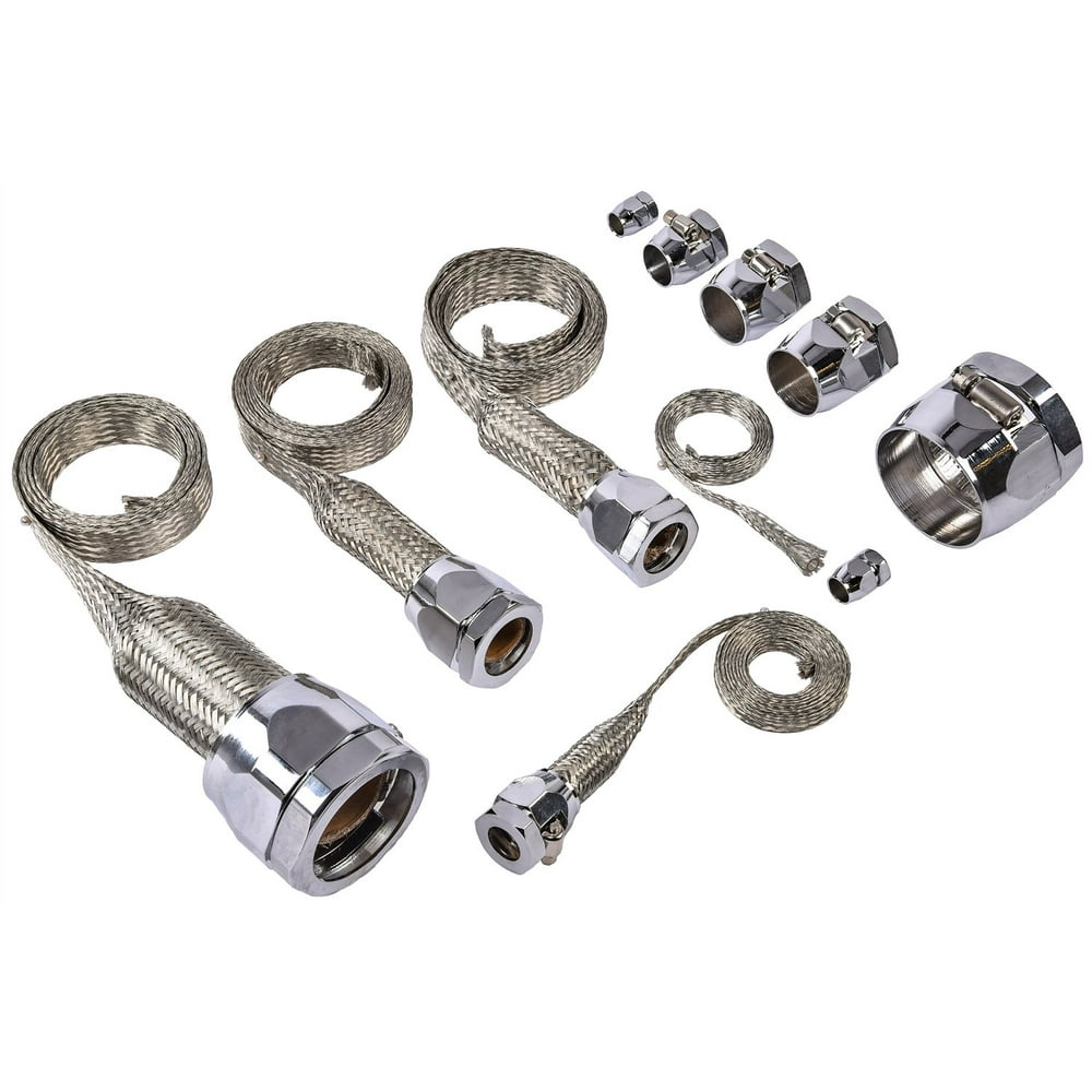 JEGS 50534 Braided Hose Sleeving Kit with Clamps [Chrome Hose Clamp