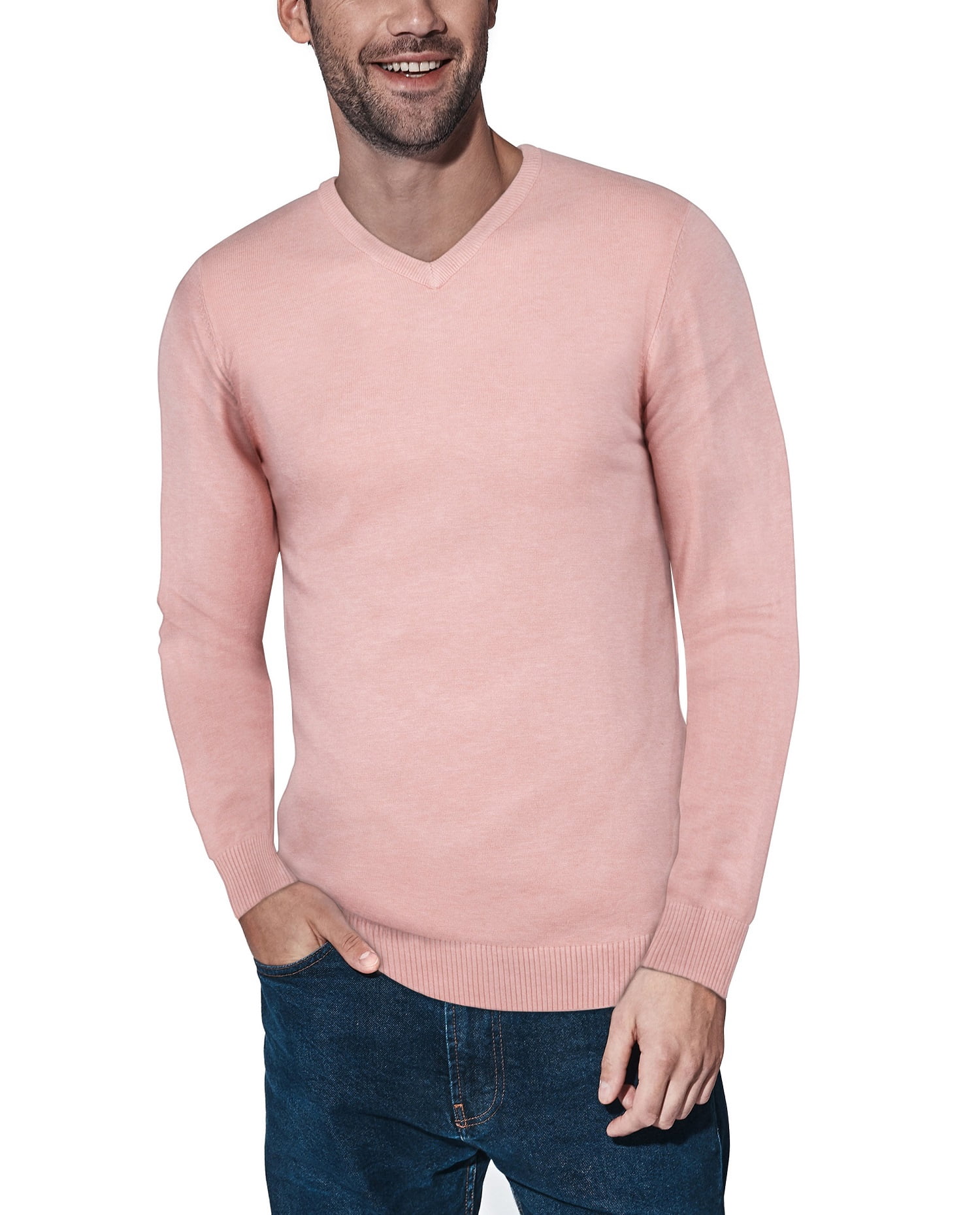 X-Ray Men's Basic V-Neck Pullover Midweight Sweater - Light Pink - Size M