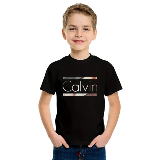 Calvin Boys Graphic Print T-Shirt - Stylish Short Sleeve Crew Neck Tee, Comfortable & Fashionable Casual Top, Breathable Polyester, Perfect for Spring/Summer, Creative Print, Cute Design, Teen Fa