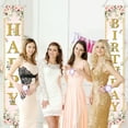 thumbnail image 4 of Mocsicka Pink Floral Birthday Banner Flower Birthday Party Porch Sign Happy Birthday Door Decorations, 4 of 8