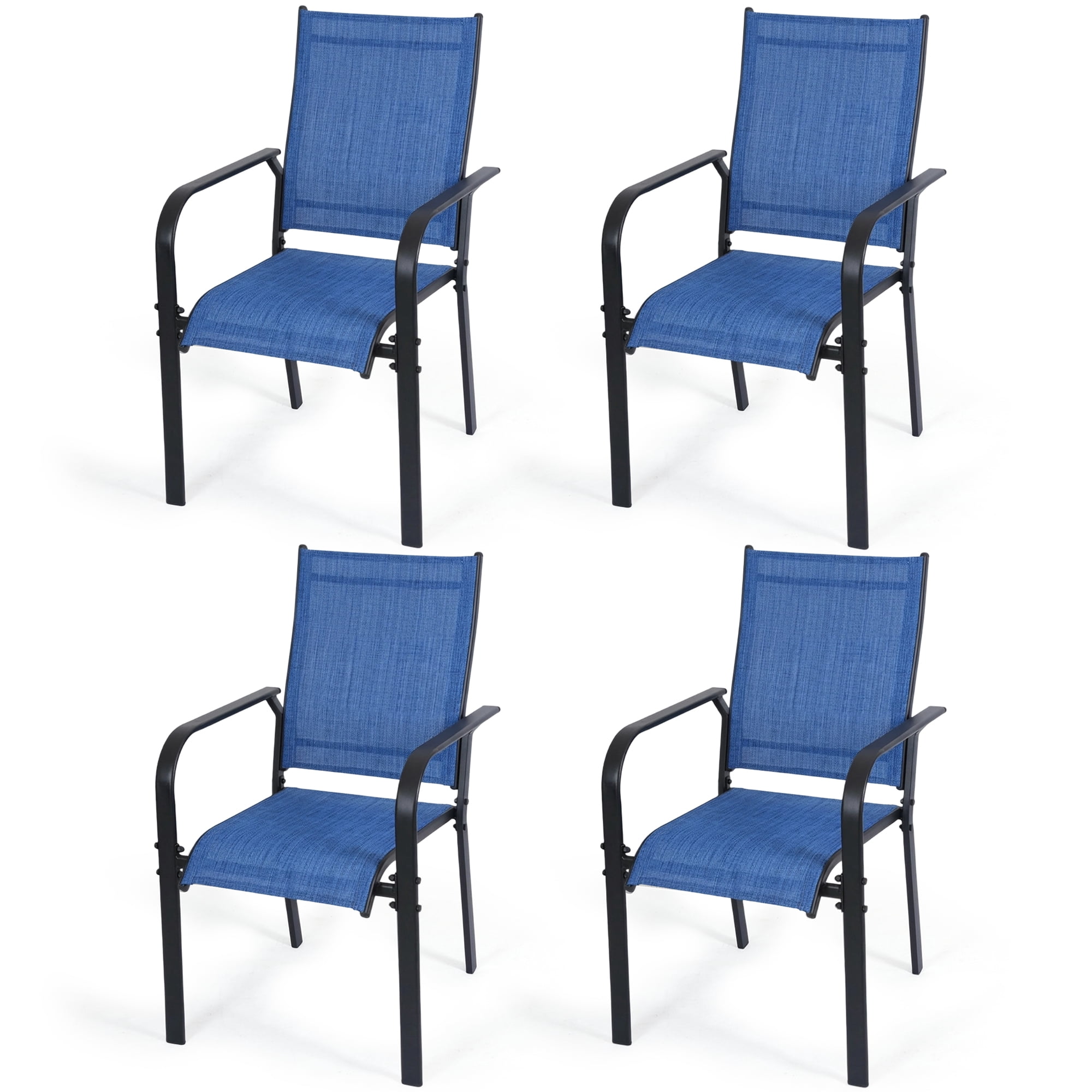 DELMANGO Patio Chairs Set of 4, Outdoor Dining Chairs High Back, All-Weather Padded Textilene DiningChair for Lawn Porch Garden, Blue