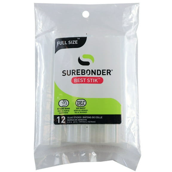 Surebonder Best Stik Heavy Duty Acrylic Hot Glue Sticks, 40% Stronger Bond, Full Size 4"- 12 Pack, Cloudy White
