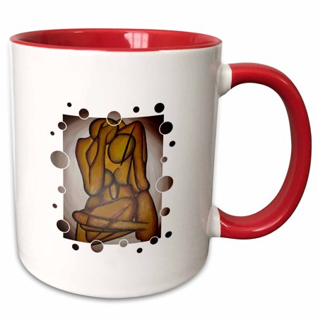 3drose Abstract Lovers Contemporary Art in Ochre and Brown 11oz Two-tone Red Mug