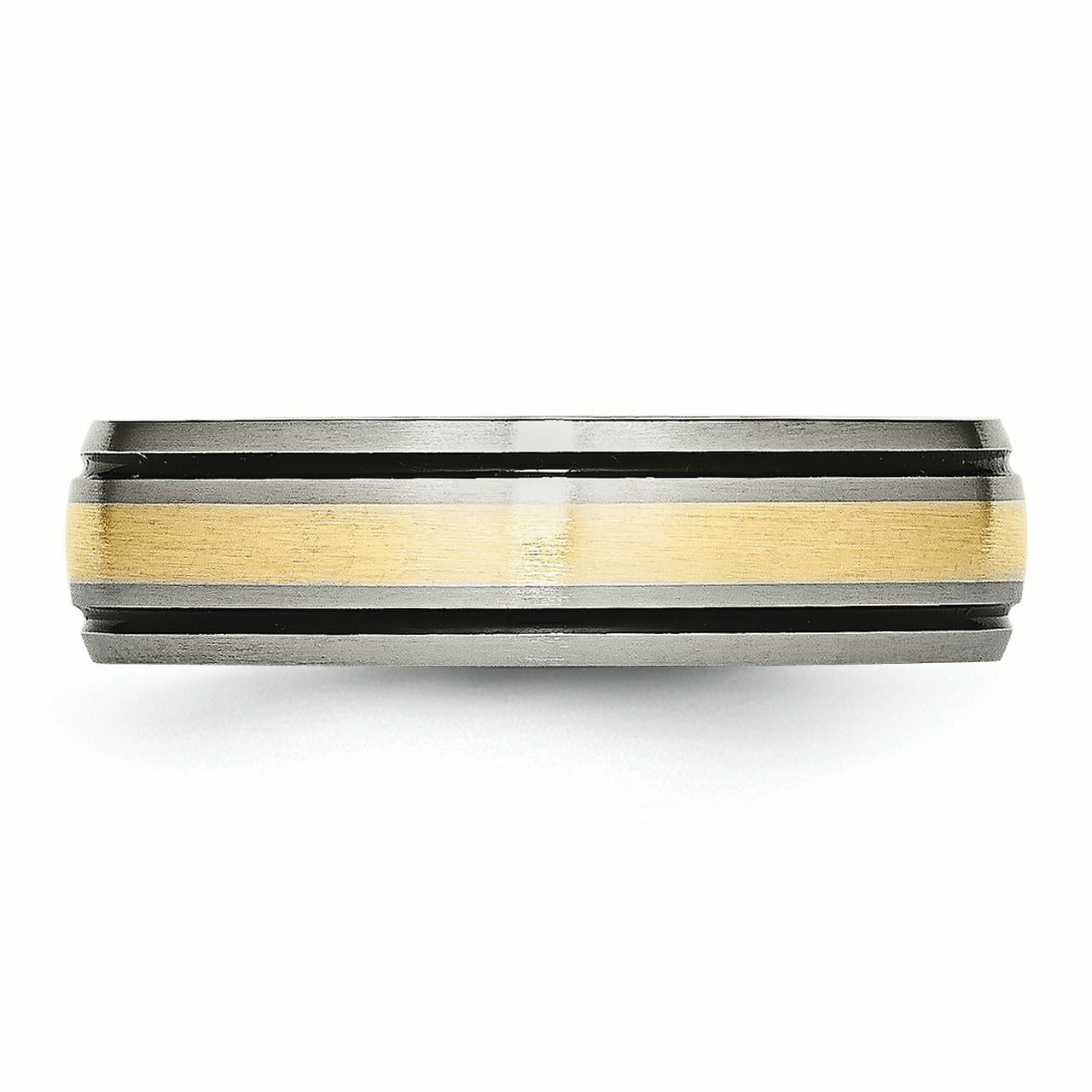Titanium Grooved 14k Yellow Inlay 8mm Brushed and Antiqued Band