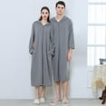 thumbnail image 2 of XBASW Women's Mens Long Robe Hooded Bathrobe Zipper Bath Towel Couple Full Length Solid with Pocket Sleepwear M-XL, 2 of 10