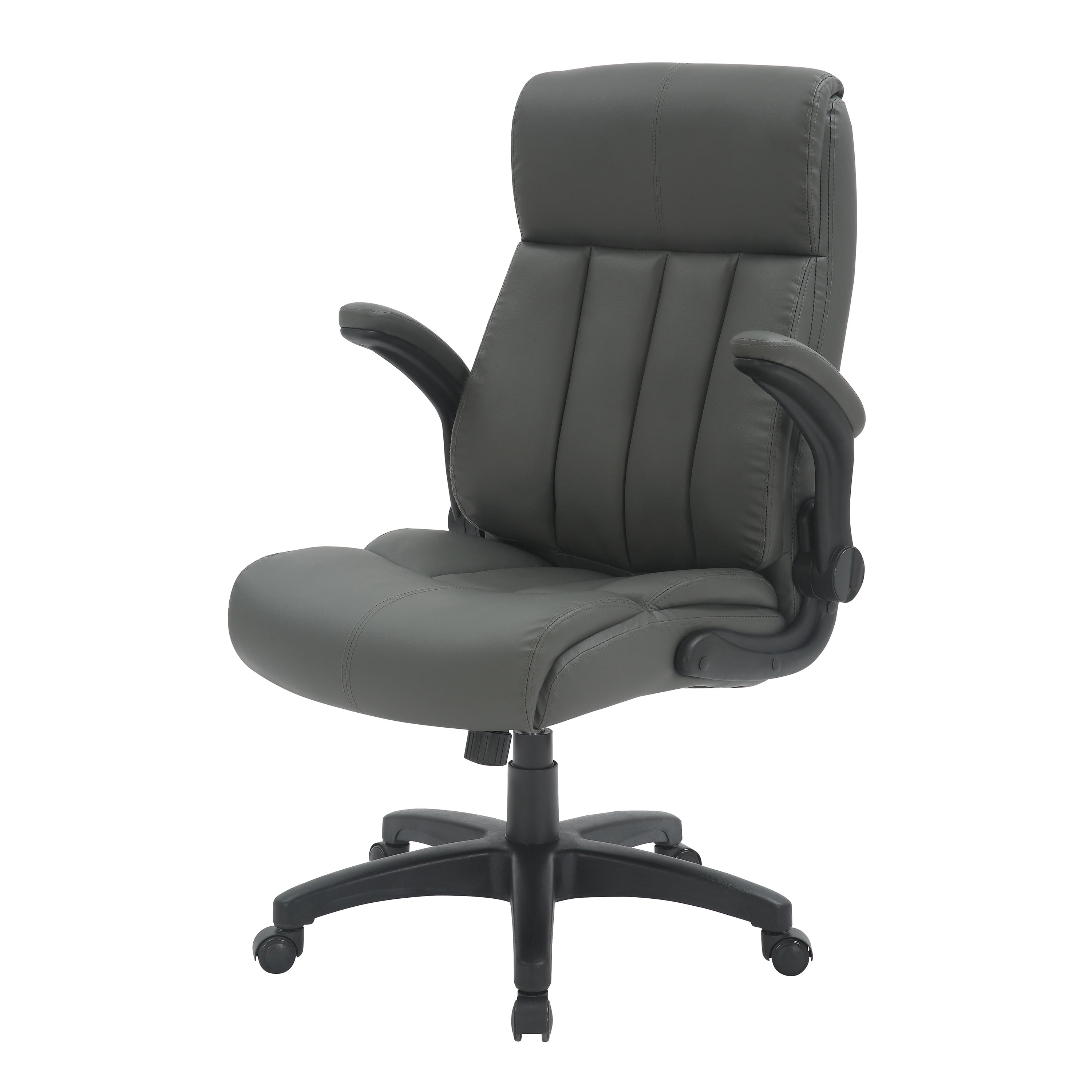 Ergonomic Faux Leather Office Chair, High Back Padded Executive Desk Chair with Flip-Up Armrests, Adjustable Height, Tilt Control, and Smooth-Rolling Wheels for Home and Office Desk, Grey