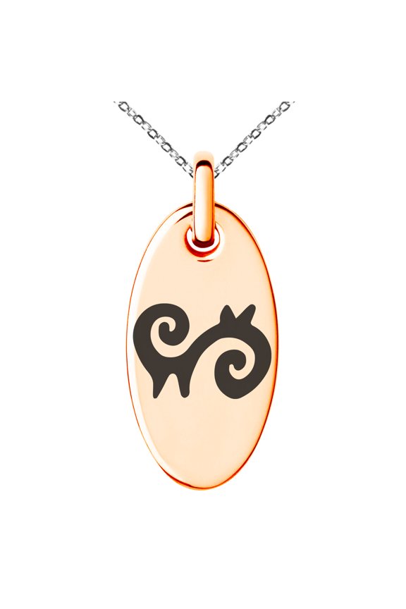 Stainless Steel Aztec Energy Rune Engraved Small Oval Charm Pendant Necklace
