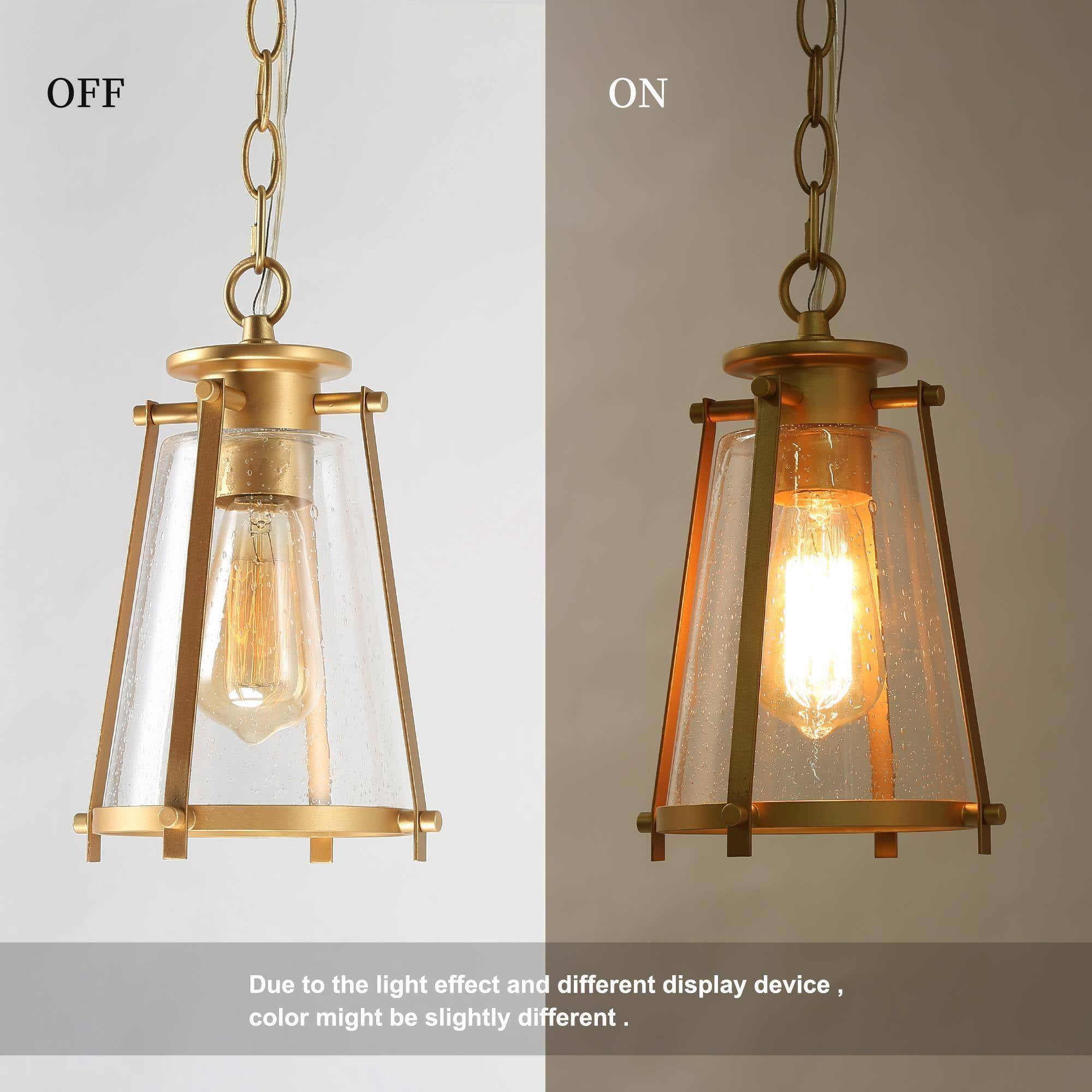 LNC 1-Light Matte Gold Cone Mini Pendant with Clear Seeded Glass for Kitchen or Bar