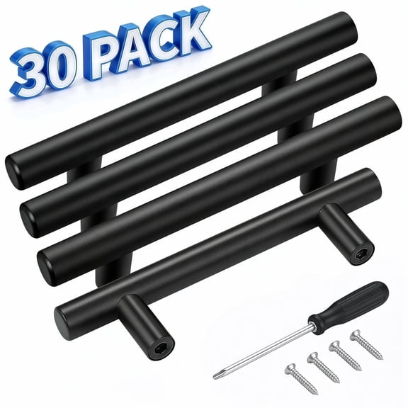 YMWVH 30 Pack Matte Black Cabinet Handles, 4 Inch Hole Center Kitchen Cabinet Pulls, Rust-Proof Metal Drawer Handles with Installation Kit