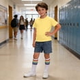 thumbnail image 5 of CYRBOKO Girls Outfit Sets, Cotton Elastic Waist Short Sleeve Casual T-shirts and Jeans and Socks Yellow Size 9-10 T, 5 of 8