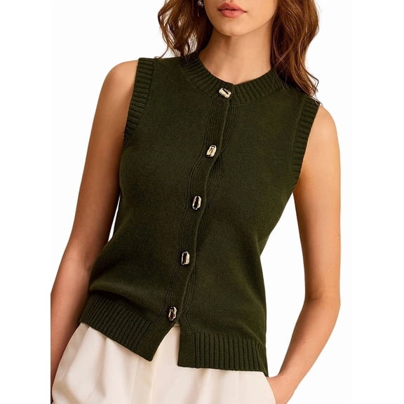 Sweater Vest Tops for Women Lightweights Summer Cardigan Sleeveless Button Up Knit Casual Clothes Green S