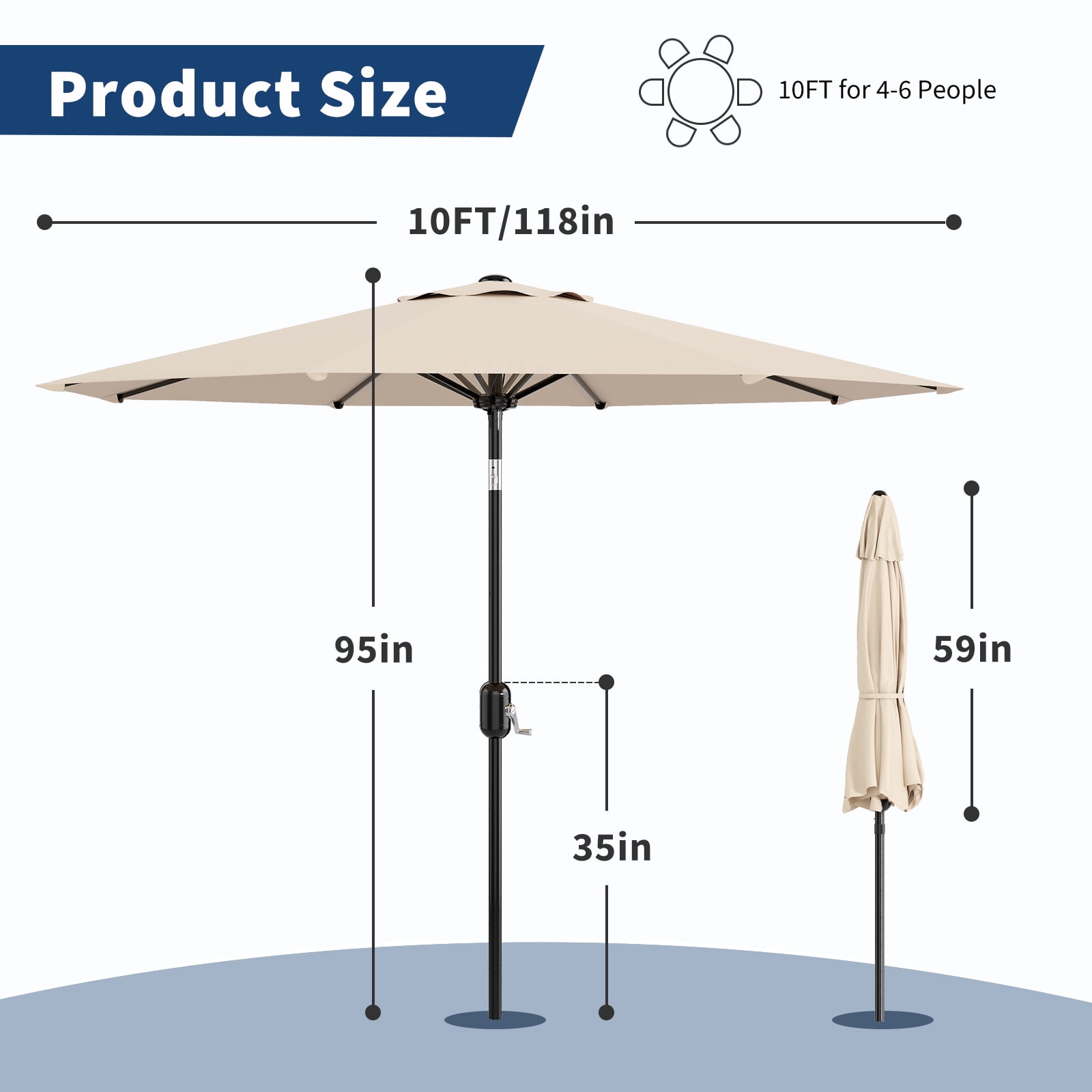 9FT Patio Umbrella Outdoor, Table Umbrella with Push Button Tilt and Crank, 8 Sturdy Ribs UV Protection Waterproof for Garden, Pool, Market, Deck