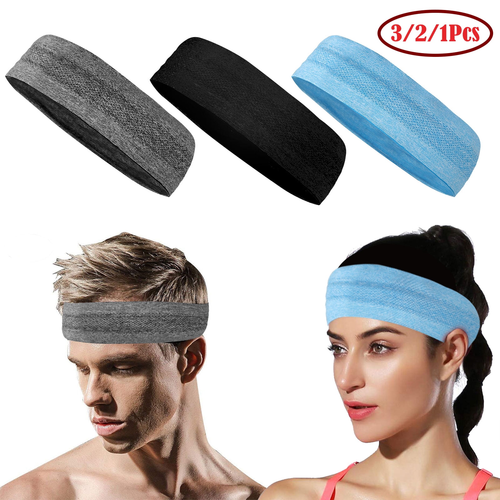 Ofoice Headbands for Men Women Sweatband Sports Headband for Running Yoga Basketball football stretchy headbands 3 Pack