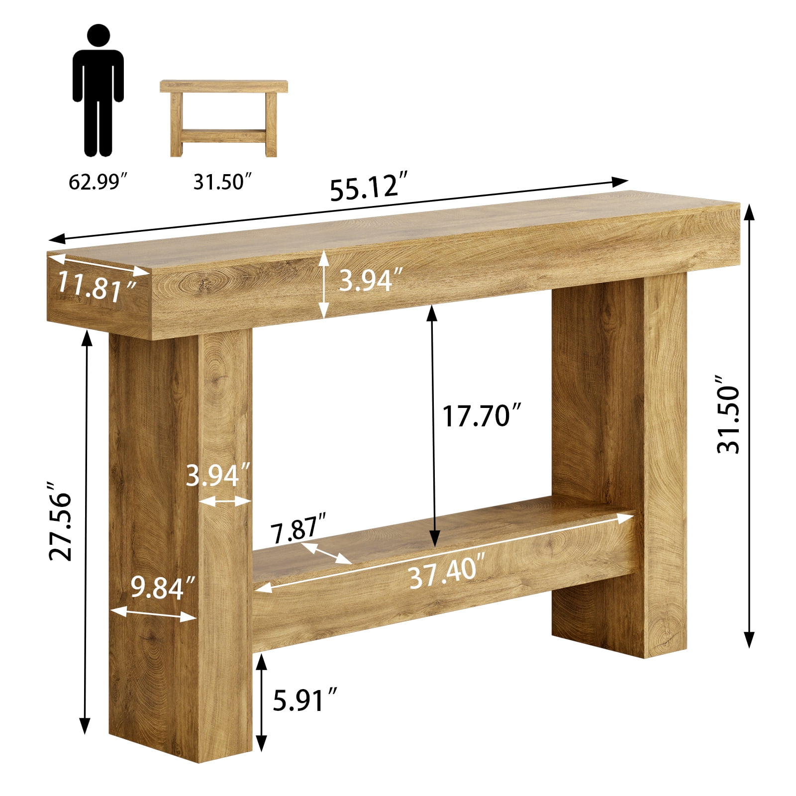 Tarnorci Wooden Console Table,  Behind the Couch, Farmhouse Entryway Table for Hallway, Living Room, Brown