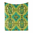 thumbnail image 1 of Damask Soft Flannel Fleece Throw Blanket, Floral Motifs with Baroque Influences Classic Ornament, Cozy Plush for Indoor and Outdoor Use, 70" x 90", Yellow Green Turquoise, by Ambesonne, 1 of 6