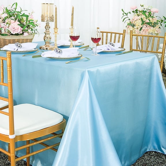 Wedding Linens Inc. 72" x 120" Satin Rectangular Table Cover Tablecloth - Baby Blue