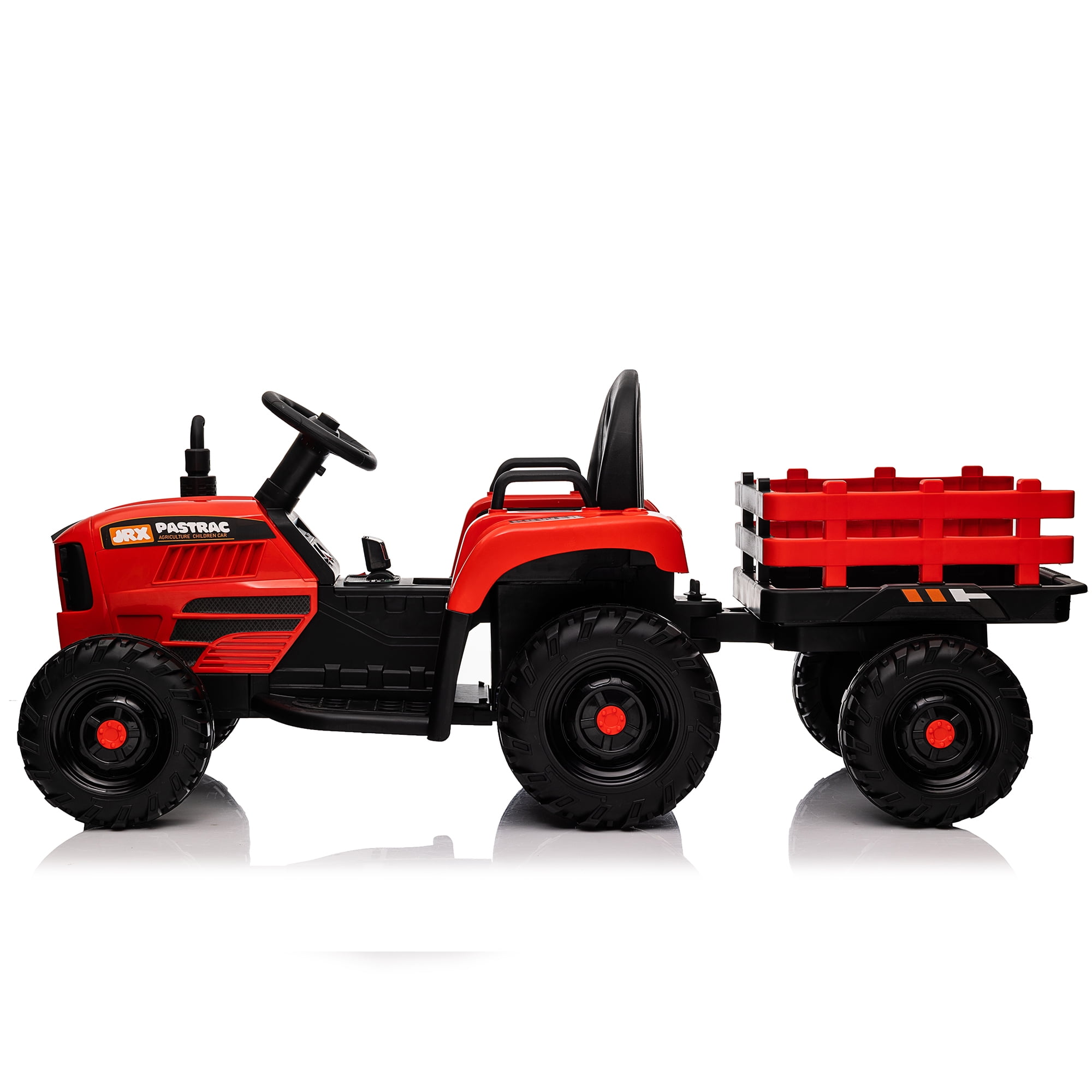 CIPACHO 12V Ride On Tractor with Trailer, 2.4RC, Electric Kids Car Three Speed Adjustable, USB, MP3, Power Display, Red