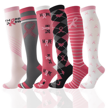 Compression Socks for Women: Syphoria 20-30 mmhg Circulation knee high stockings for Sports Travel Flight Running, 6 Pairs