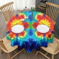 thumbnail image 3 of Colorful Tie Dye Flowe Round Tablecloth 60"x60",Wrinkle Wipeable Table Cloth for Kitchen Dining Room Picnic Patio Party, 3 of 6