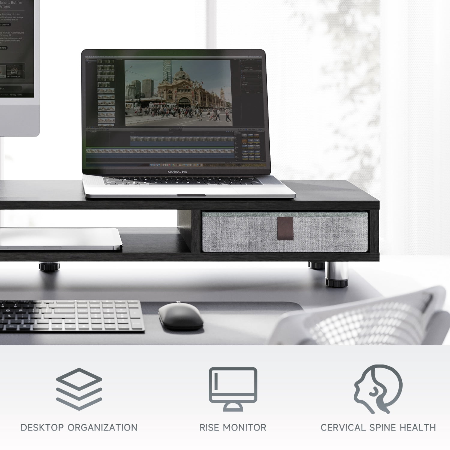 Fenge Monitor Stand, Dual Monitor Stand with 2 Drawers