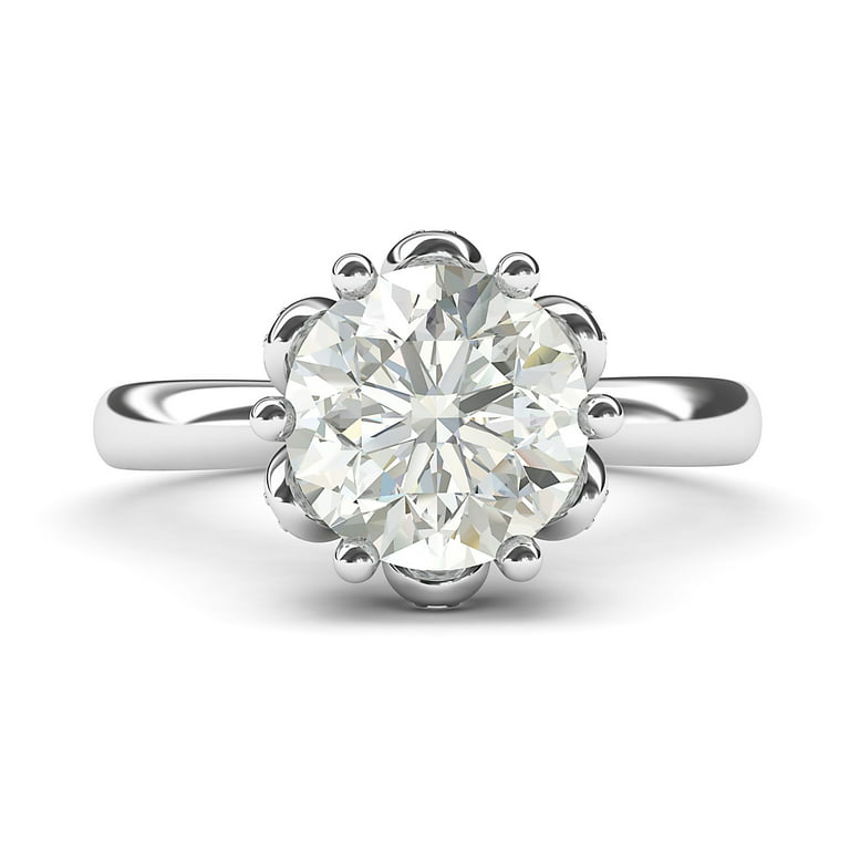 Solid Sterling Silver Romantic Flower Style 6-Prong Set 2.0 CT Simulated  Diamond Engagement Ring (4)