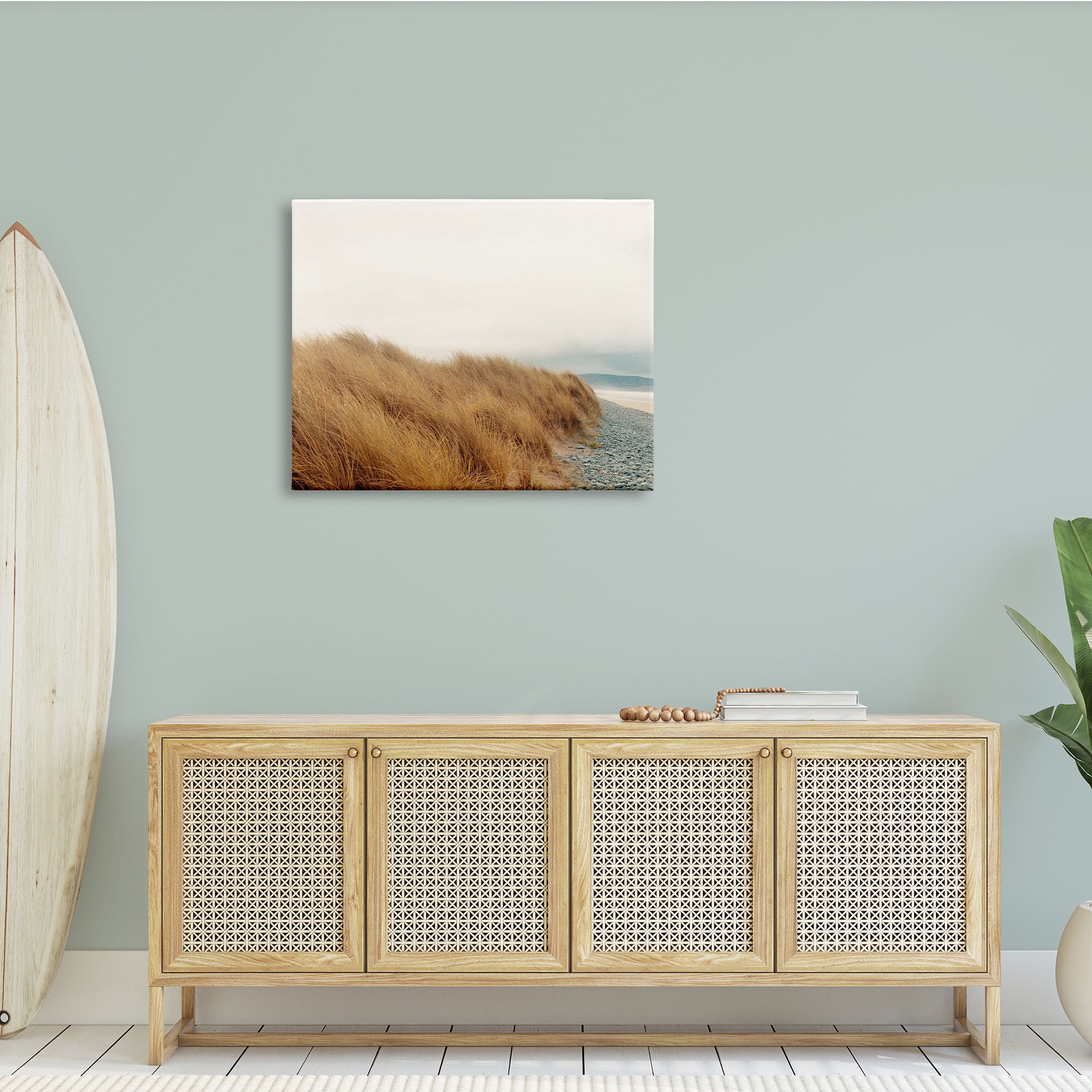 Stupell Indtries Tall Grass Windy Ocean Scene Pebble Coast Beach,40 x 30,Design by Ian Winstanley