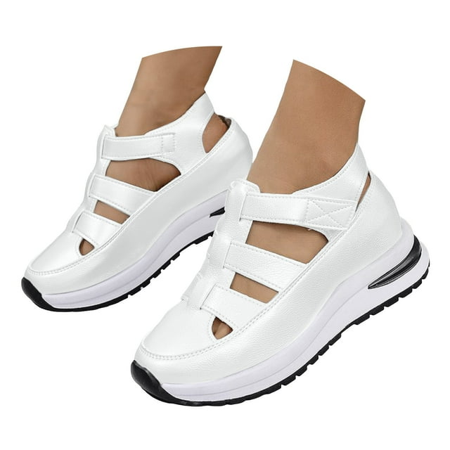 Dakaela Sandales Décontractées pour Femmes à Découpes, à Plateforme Compensée, Chaussures de Marche Épaisses, Espadrilles à Enfiler, Blanches, 9
