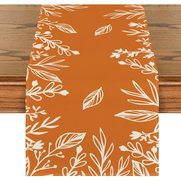 Orange Floral Fall Table Runner Autumn Farmhouse Table Runner Kitchen Dining Table Decoration Fabric, 13" x 48"