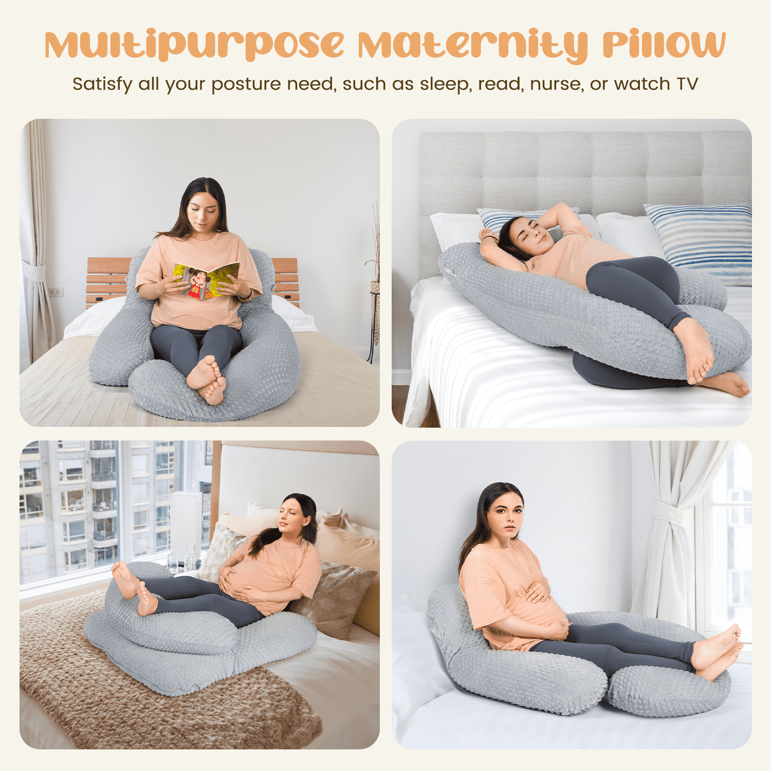 Cshidworld U-Shaped Ergonomic Full Body Pregnancy Pillow for Side Sleeper, Gray