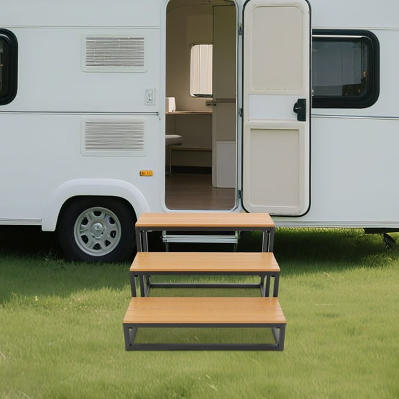 3 Steps Stairswith Handrail Garage Steps Prefabricated Outdoor Wooden Stairs