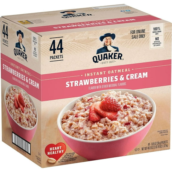 Quaker Instant Oatmeal, Strawberries and Cream, 44 Packets