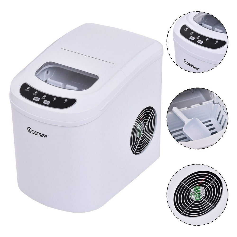 Goplus White Portable Compact Electric Ice Maker Machine Mini Cube 26lb